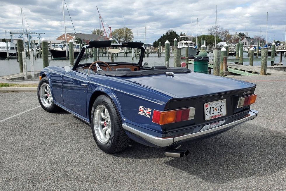 1973 Triumph TR6, hinteres Viertel, Verdeck nach unten