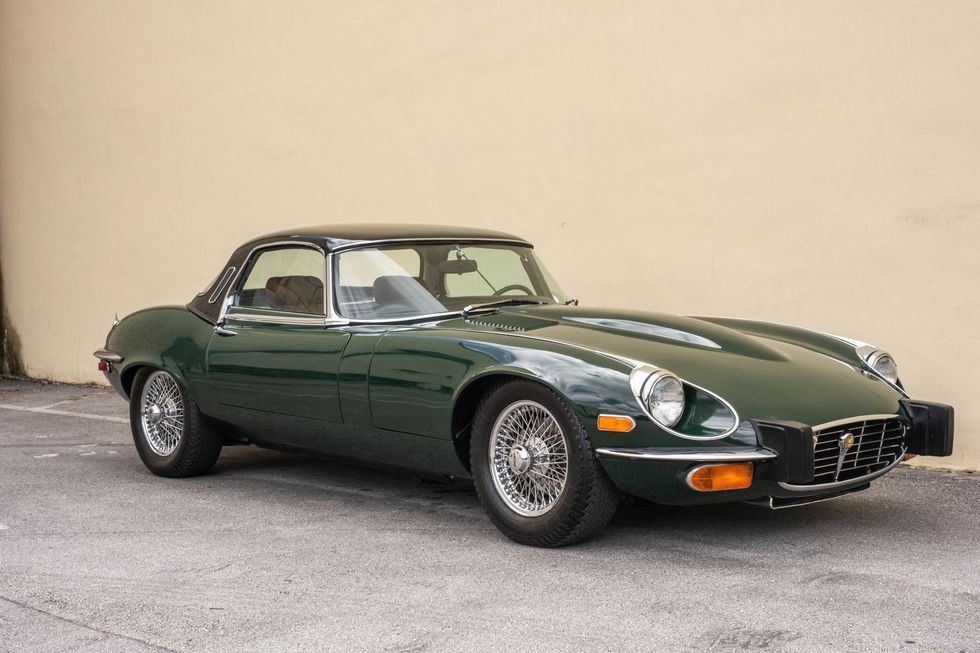 1974 Jaguar E-type Series 3 Convertible front quarter, optional hard top installed