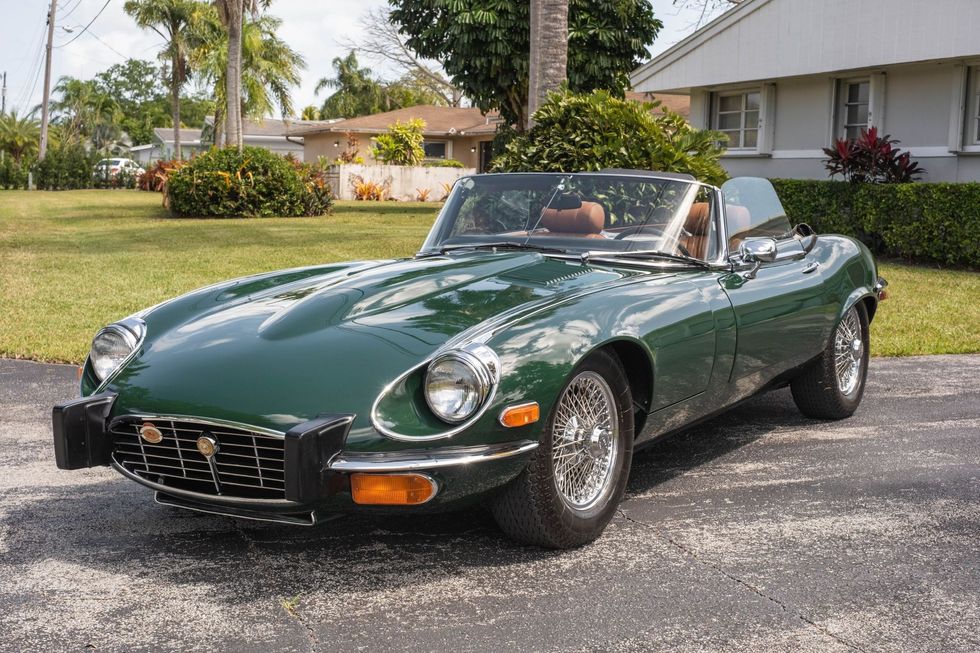 1974 Jaguar E-type XKE Series 3 Open Two-Seater roadster, front quarter, open top