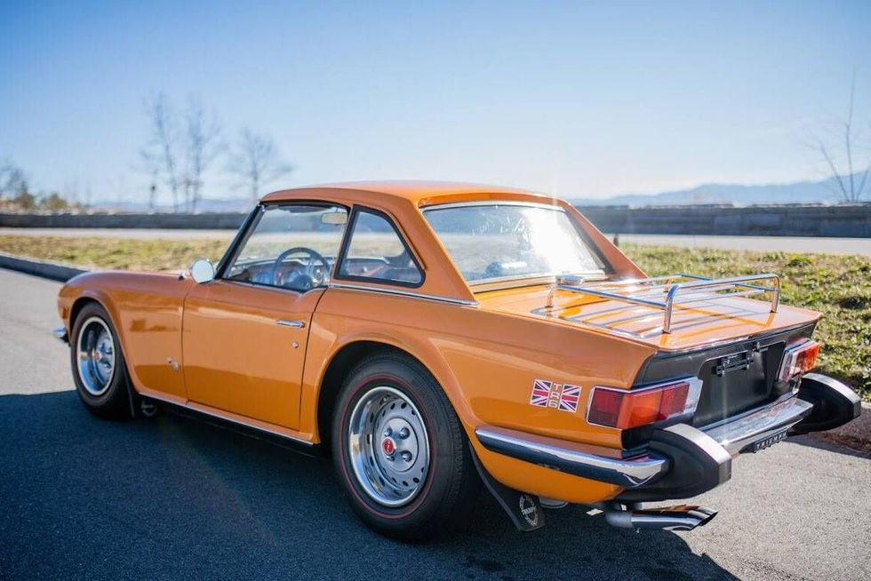 1975 Triumph TR6 rear quarter, hardtop installed