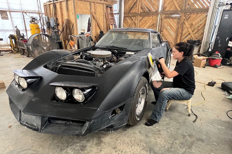 1976 Chevrolet Corvette getting sanded