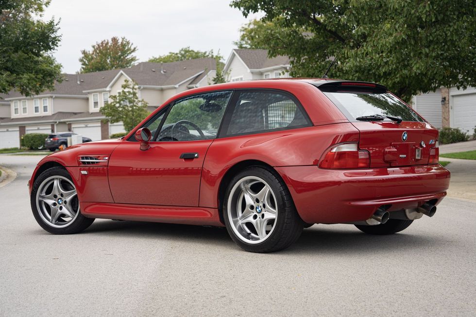 2001 BMW M Coupe Imola Red rear quarter
