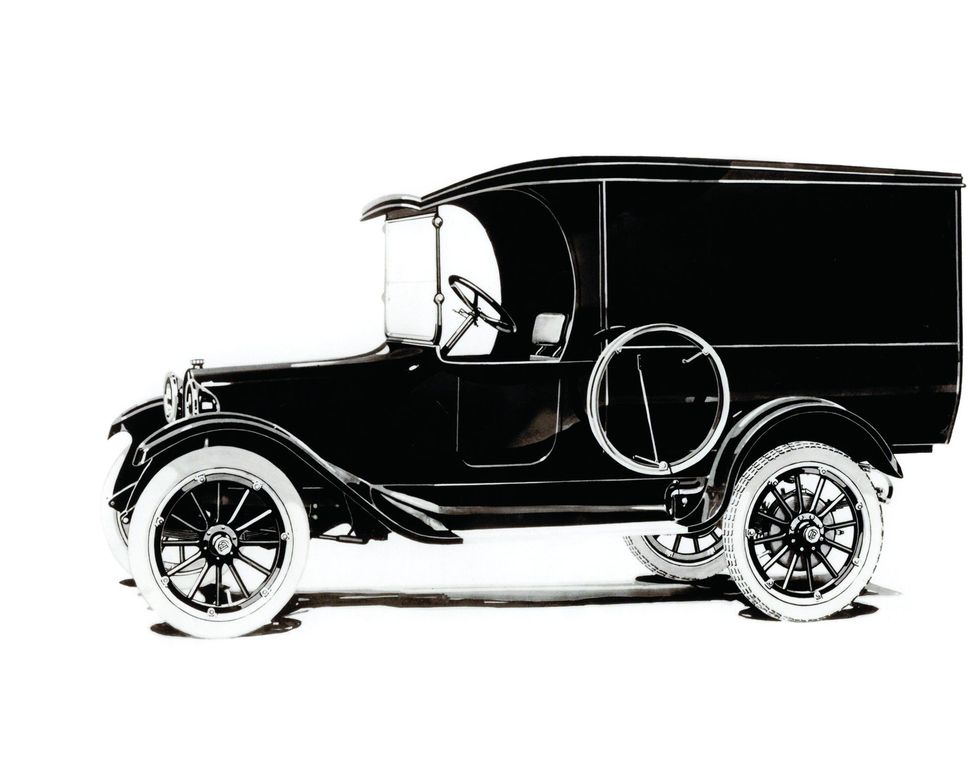 B&W period image of a 1918 Dodge Express Wagon.