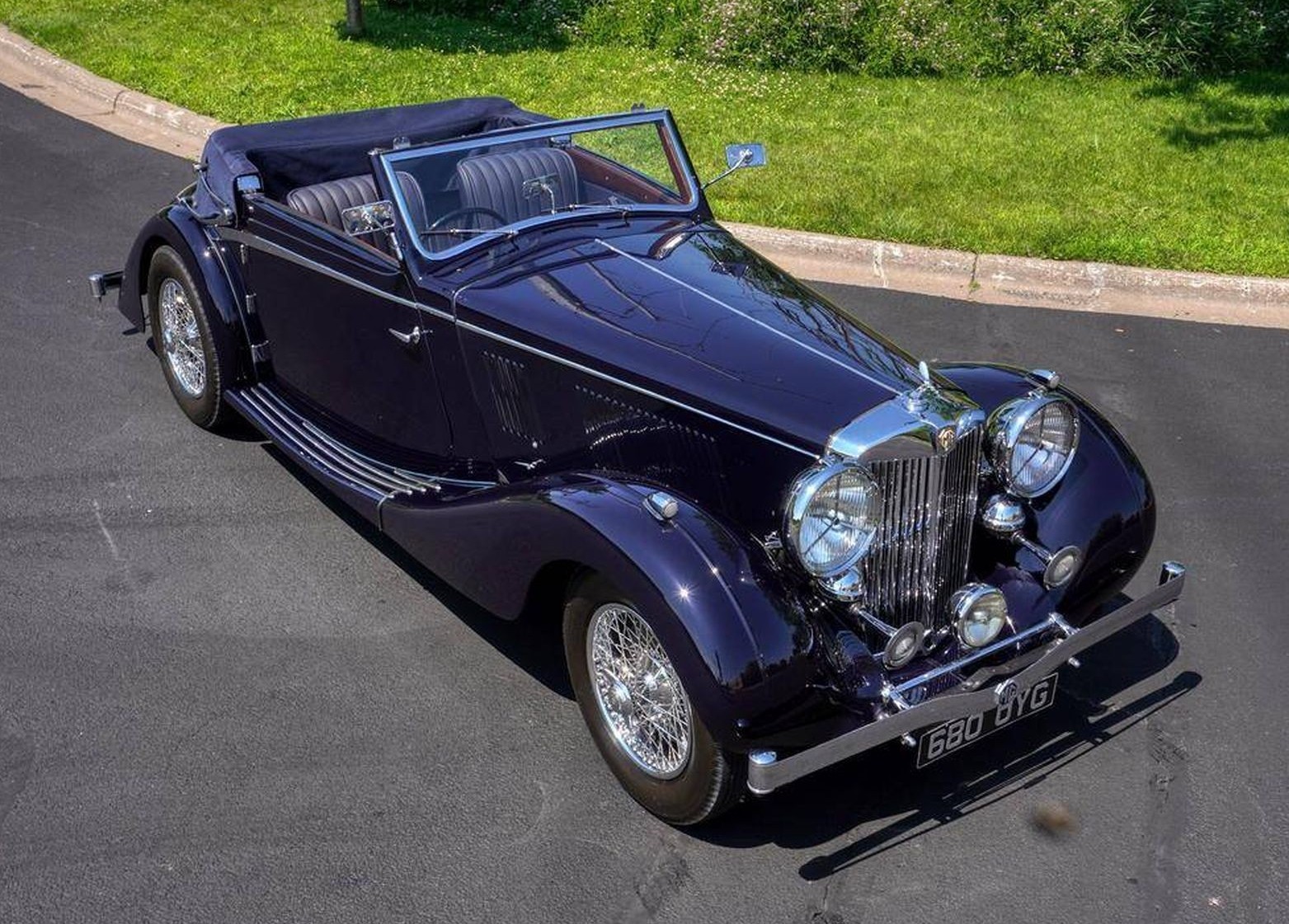 blue 1938 MG WA drophead coupe front quarter