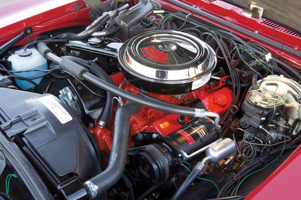 Color closeup of the engine bay in a 1969 Chevrolet Camaro SS/RS ...