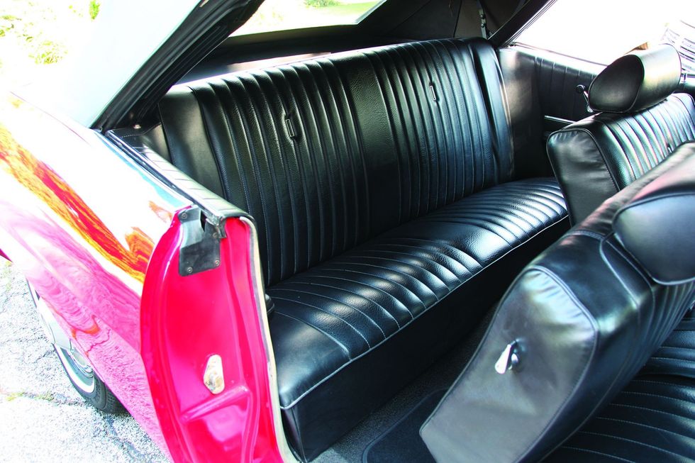 Color closeup of the rear seats in a 1969 Ford XL convertible.