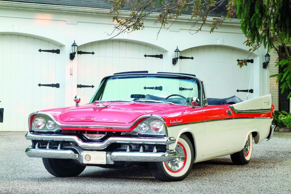 Color image of a 1957 Dodge Custom Royal D-500 parked in a front 3/4 position.