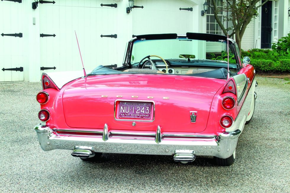 Color image of a 1957 Dodge Custom Royal D-500 parked in a rear 7/8 position.