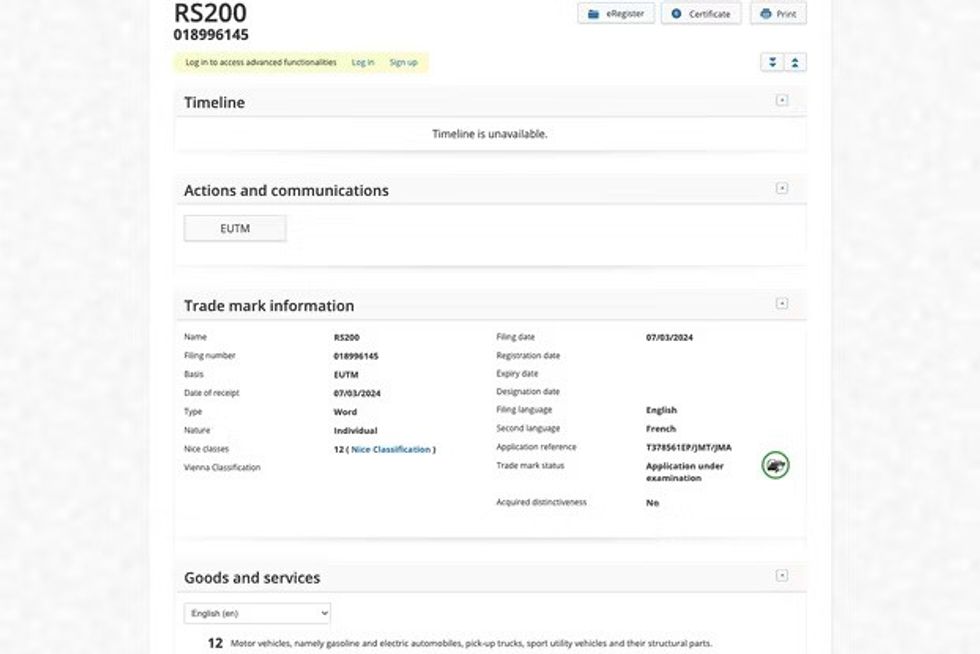 Ford RS200 Patent