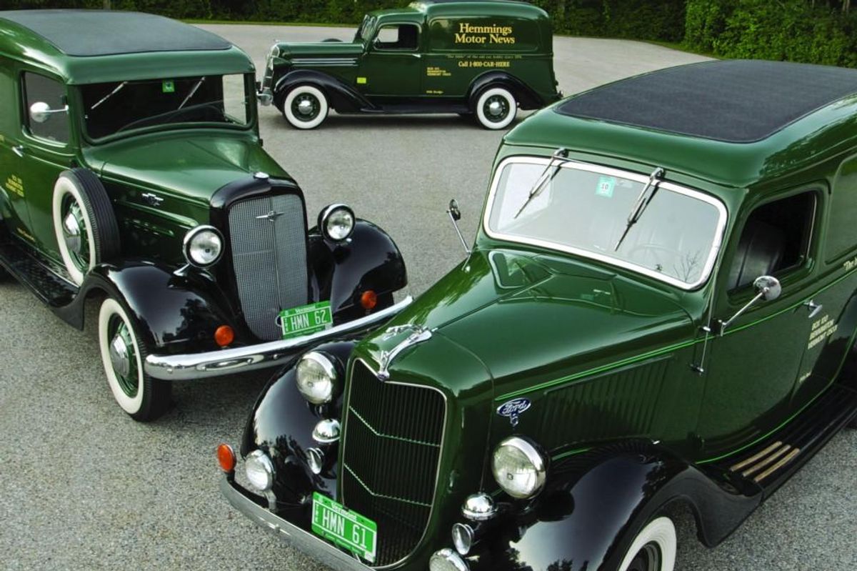 Three of a Kind - 1936 Chevrolet, Dodge and Ford panel delivery trucks