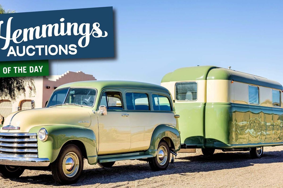 A 1952 Chevy Suburban and Matching 1948 Palace Royale Trailer are