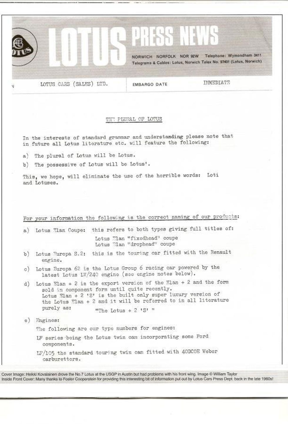 What's the plural of Lotus? It depends on who you ask Hemmings