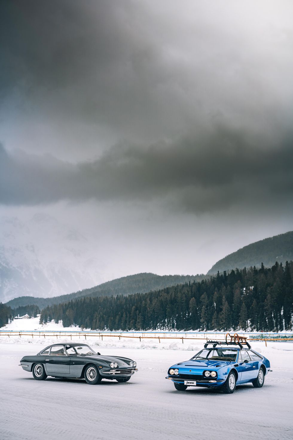 Lamborghini Showcases Two Rare Classic Sports Cars on the Ice in St. Moritz