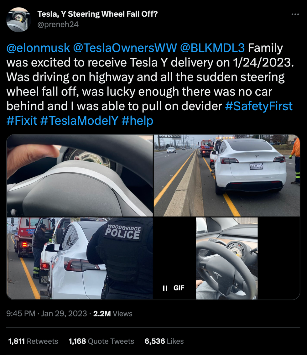 Tesla Model Y Steering Wheel Reportedly Falls Off While Customer is