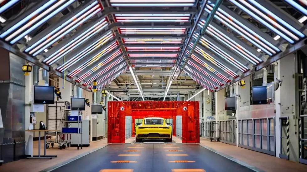 The new light tunnel at Porsche's Zuffenhausen plant.