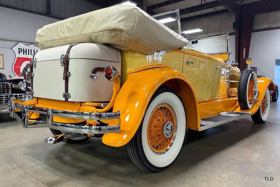 yellow 1929 Hudson Super-Six Model L dual cowl sport phaeton top down rear quarter
